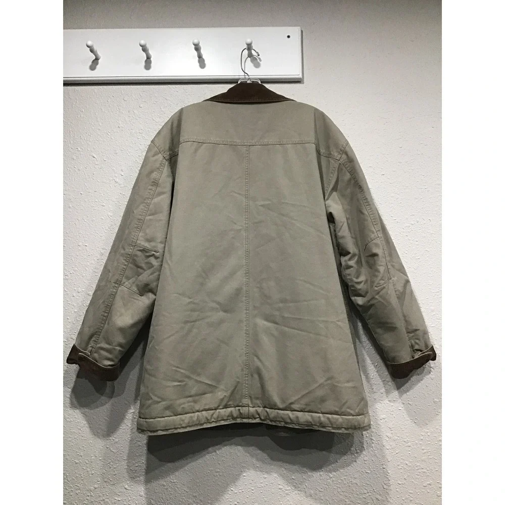 VTG L.L. Bean Green Chore Coat Men's L Quilted Lined Corduroy Collar Barn Jacket